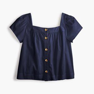 J.Crew Womens Navy Button-Front Square Neck Top
